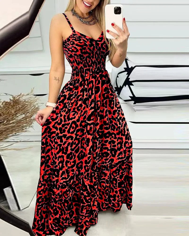 Vestidos Largos Leopard Print T-shirt Dress, Sexy Temperament Long Dress, Elegant, Summer, 2024 Elegant And Sexy Women Clothing