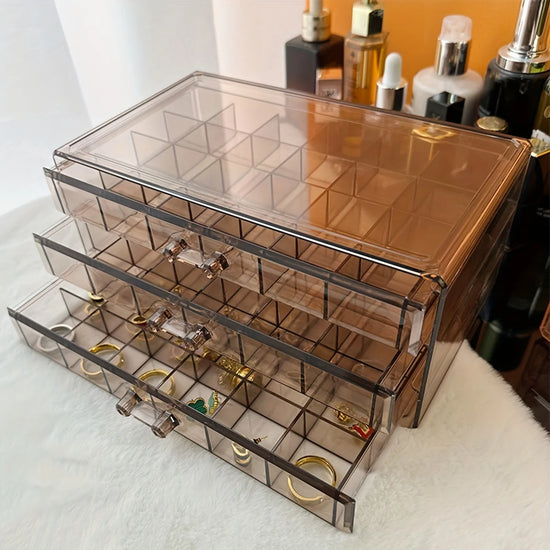 1pc 3-layer 72-grid Large-Capacity Ring Earrings Necklace Jewelry Storage Box - MyEmpired
