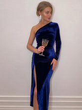 Women Elegant Long Sleeve Party Evening Velvet Bodycon Split Pencil Midi Dress Spring Autumn Clothes - MyEmpired