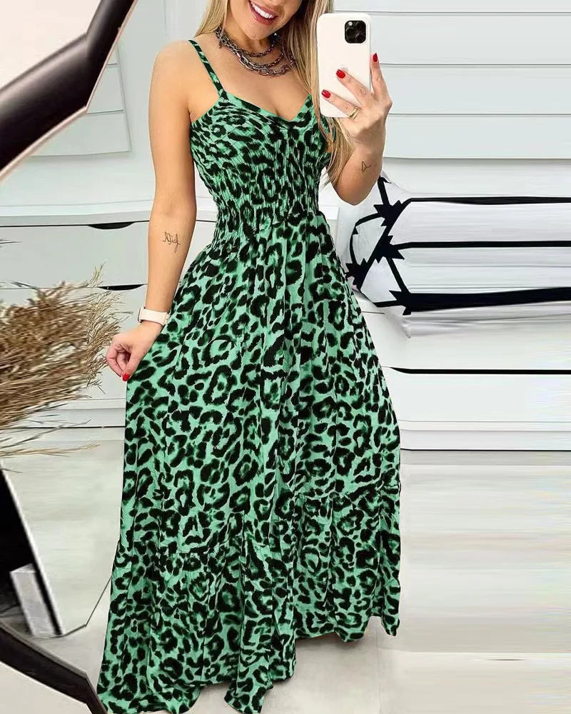 Vestidos Largos Leopard Print T-shirt Dress, Sexy Temperament Long Dress, Elegant, Summer, 2024 Elegant And Sexy Women Clothing - MyEmpired