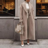 Blends Coats Autumn Casual Fashion Lace Up Trend Warm Jacket Long-Sleeved Lapel Coats Women&