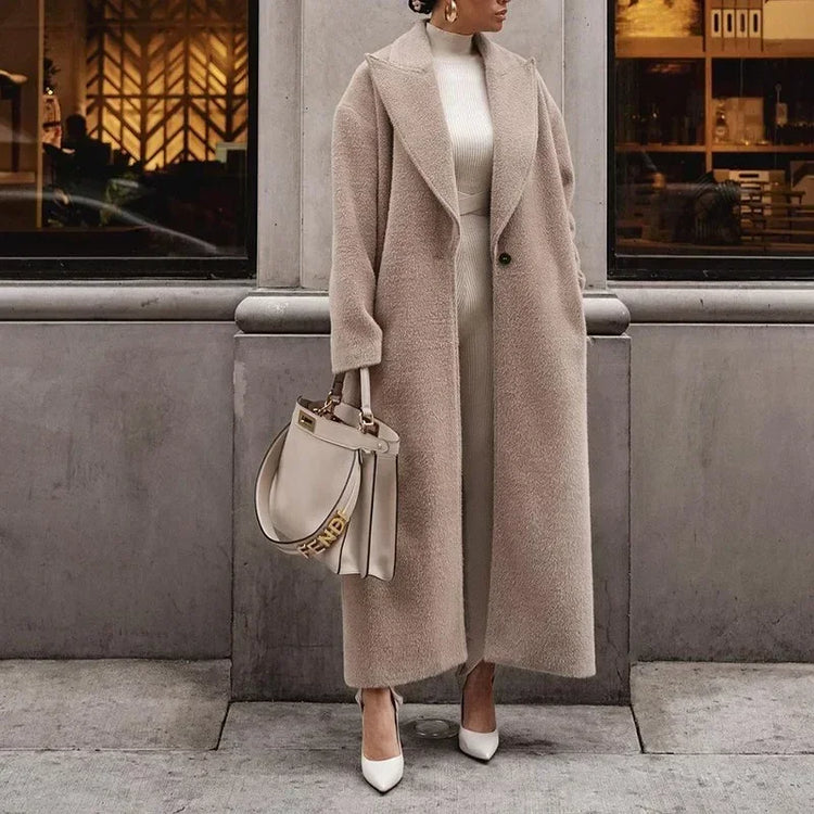 Blends Coats Autumn Casual Fashion Lace Up Trend Warm Jacket Long-Sleeved Lapel Coats Women&