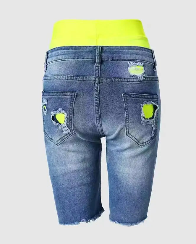 Ripped 2-In-1 Denim Skinny Shorts