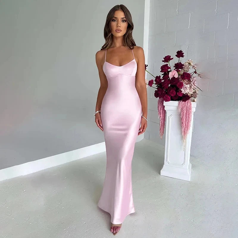 Vestidos Largos 2024 Summer Women Dress New Sexy Slim Fit Slant Shoulder Split Solid Color Dress Fashion For Women long dresses