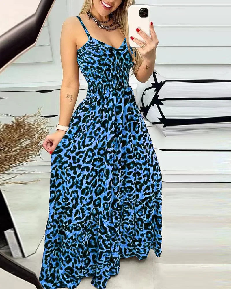 Vestidos Largos Leopard Print T-shirt Dress, Sexy Temperament Long Dress, Elegant, Summer, 2024 Elegant And Sexy Women Clothing