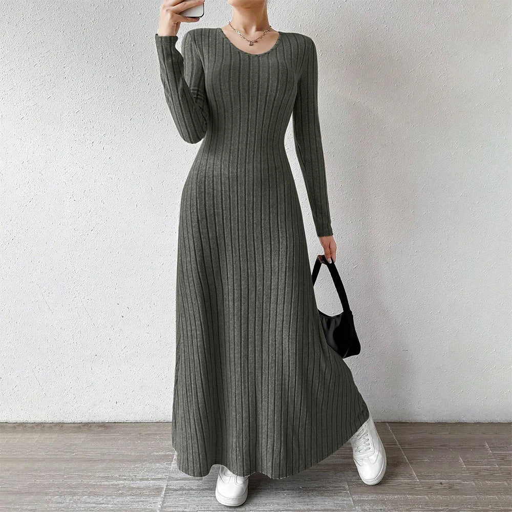 Mia Muse Women's Dresses All Season Office Lady Ventilate Solid Color Waist In Design  Long Sleeve MIDI Lettuce Trim  Suitable f