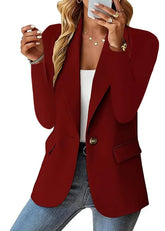 Fashionable Casual Women Blazer 2024 Spring Autumn New Solid Color Turn Down Collar Long Sleeve Suit Coat Elegant Office Lady - MyEmpired