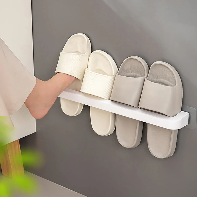 Bathroom Slipper Shelf Punch Free Wall Mounted Shoes