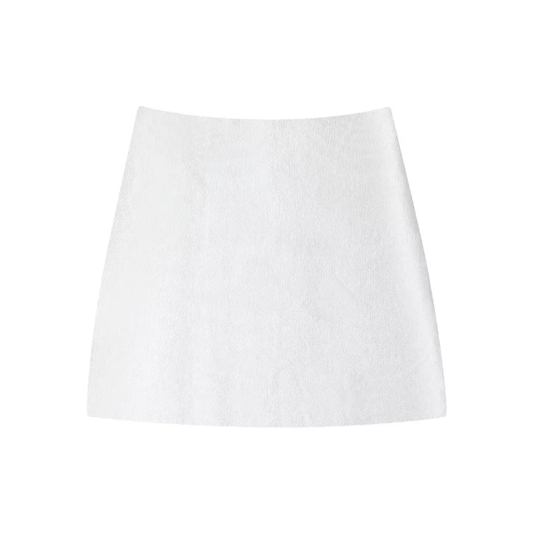 TRAFZA 2024 Spring Summer Sexy Solid Knitted Women Suits Fashion Nightclub V Neck Single Breasted Shirts+Chic Mini Pencil Skirts - MyEmpired