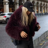 TRAFZA 2025 Autumn Winter Women Casual Faux Fur Jackets Fashion Streetwear Solid Turn Down Collar Warm Oversized Thick Coats - MyEmpired