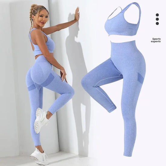 Yoga Basic 2pcs Seamless High Stretch Yoga Set Tracksuit Gym Set Crisscross Back Cami Hip-hugging Tummy Control Leggings - MyEmpired