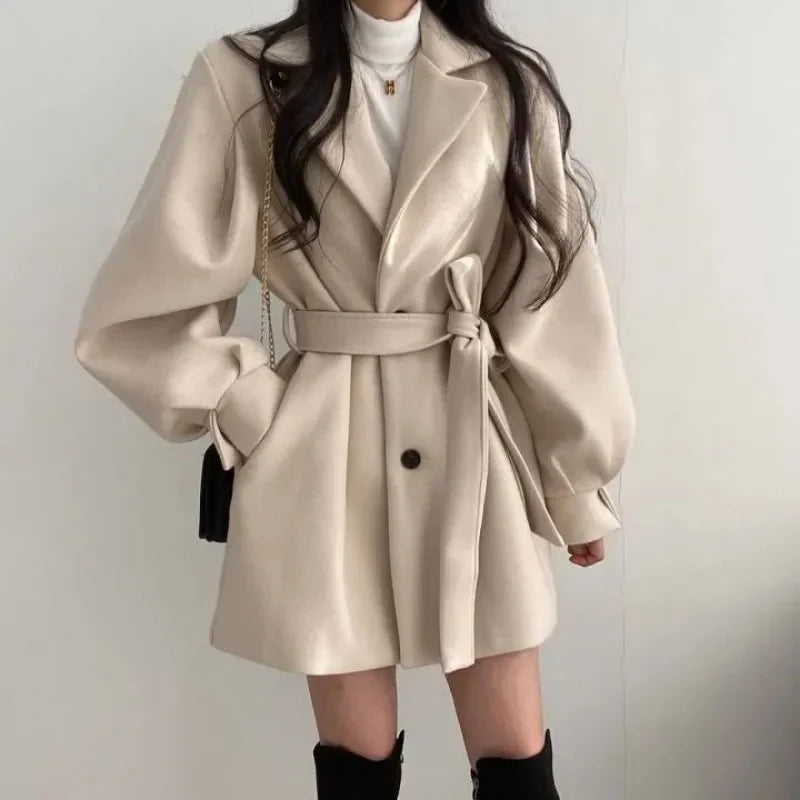 New Arrival Korean Style Chicautumn/winter Loose-fit Women's Woolen Jacket Medium-length Petite Collar Wool Blends Coat