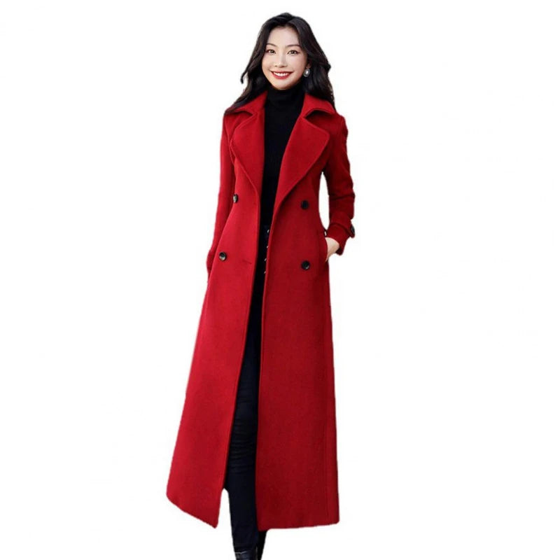 Thermal Winter Overcoat Women Business Mid-calf Length Jacket Formal Wool Blends Double-breasted Coat Thick