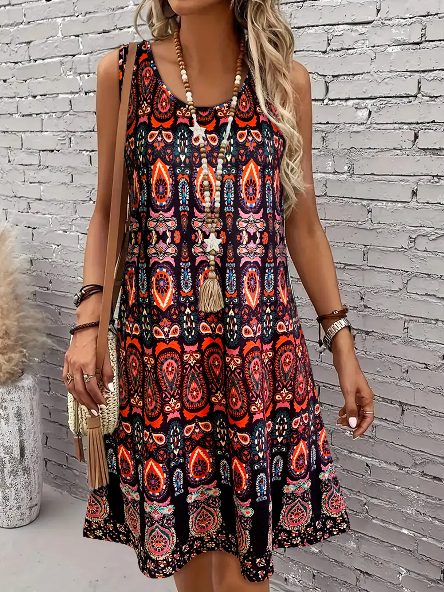 Women's Vintage All-Over Print Sleeveless Dress