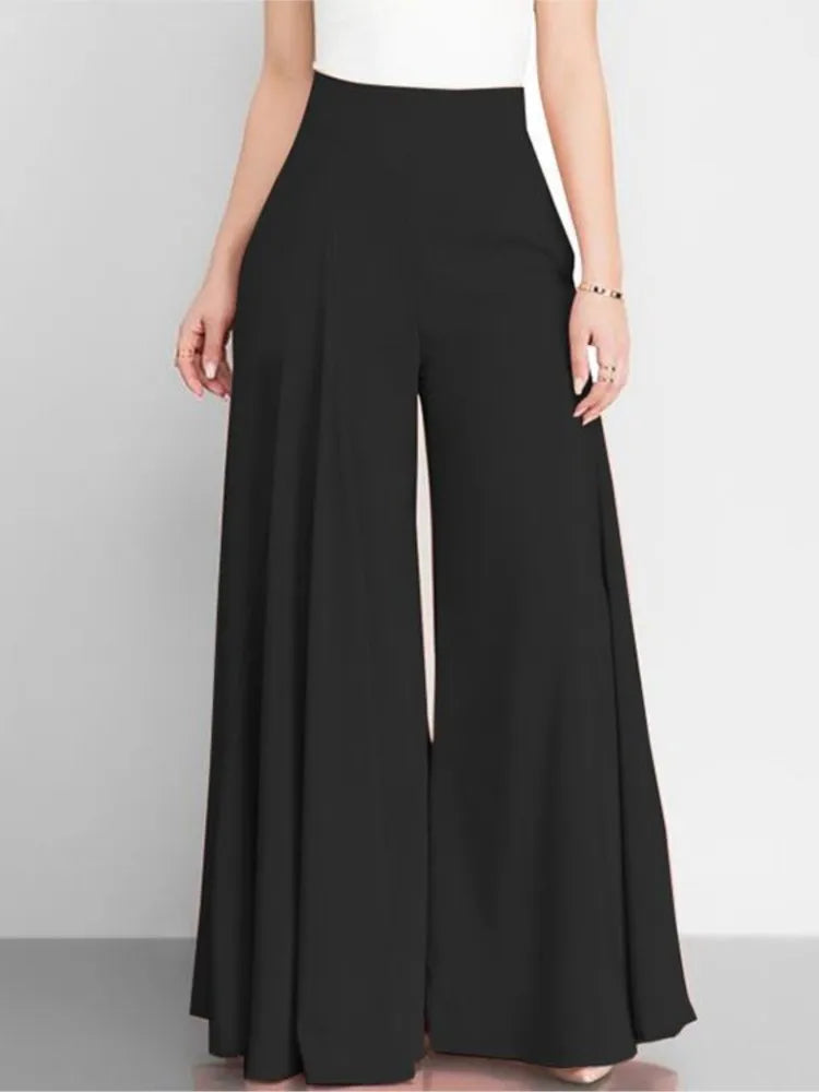 Spring Autumn Fashion Women High Waist Wide Leg Pants Female Elegant Flare Trousers Casual Solid Holiday Loose Long Pant New - MyEmpired