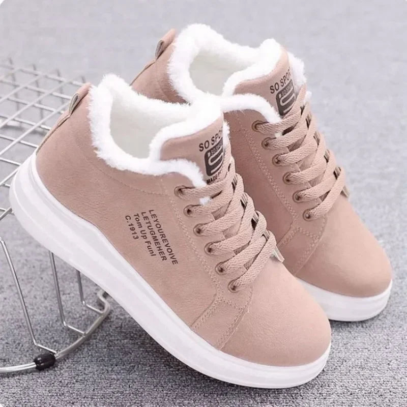 2024 Winter Women Ankle Boots Woman Warm Plush Vulcanized Shoes Casual  Walking Sneakers Female Flats Lace-up Ladies Snow Shoes