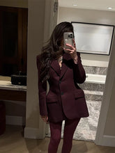 Vintage Burgundy Lapel Single Breasted Blazer Coat Women Chic Long Sleeve Waist Slim Jackets 2025 Spring Lady Commute Outwear - MyEmpired