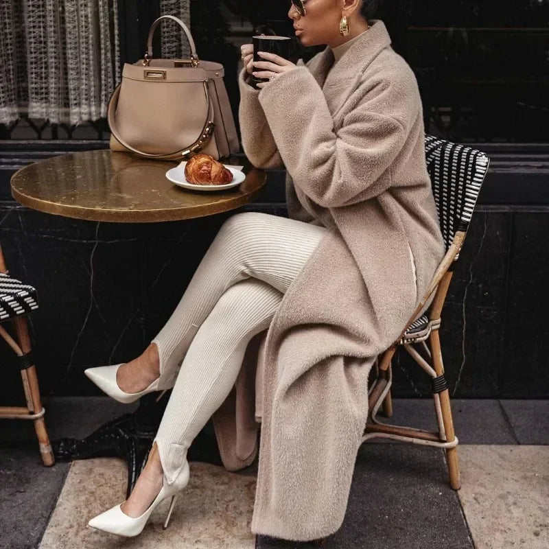 Blends Coats Autumn Casual Fashion Lace Up Trend Warm Jacket Long-Sleeved Lapel Coats Women&