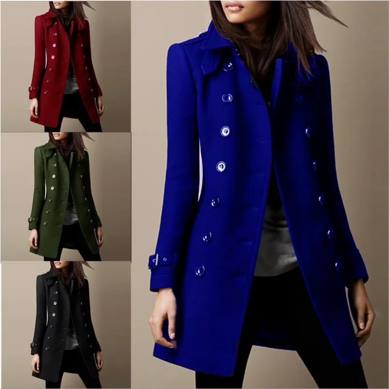 Winter Coat Female Wool Blends Casual Versatile Solid Long Trench Outerwears Vintage V-Neck Full Sleeves Ladies Winter Overcoats - MyEmpired