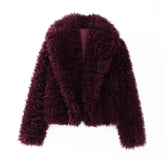 TRAFZA 2025 Autumn Winter Women Casual Faux Fur Jackets Fashion Streetwear Solid Turn Down Collar Warm Oversized Thick Coats - MyEmpired
