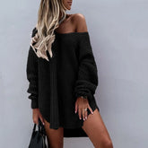 Women Oversize Sweater Solid Color Drop Shoulder Long Sleeves Long Sweater New Knitting V Neck Fashion Sexy Sweater Autumn - MyEmpired