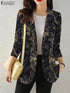 Women Autumn Blazer Retro Printed Coats Casual Long Sleeve Floral Outerwear ZANZEA Female Single Button Lapel Jackets Oversize - MyEmpired