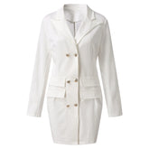 Autumn Winter Women Blazer Suit Casual Double Breasted Pocket Women Long Jackets Elegant Long Sleeve Female Blazer Outerwear - MyEmpired