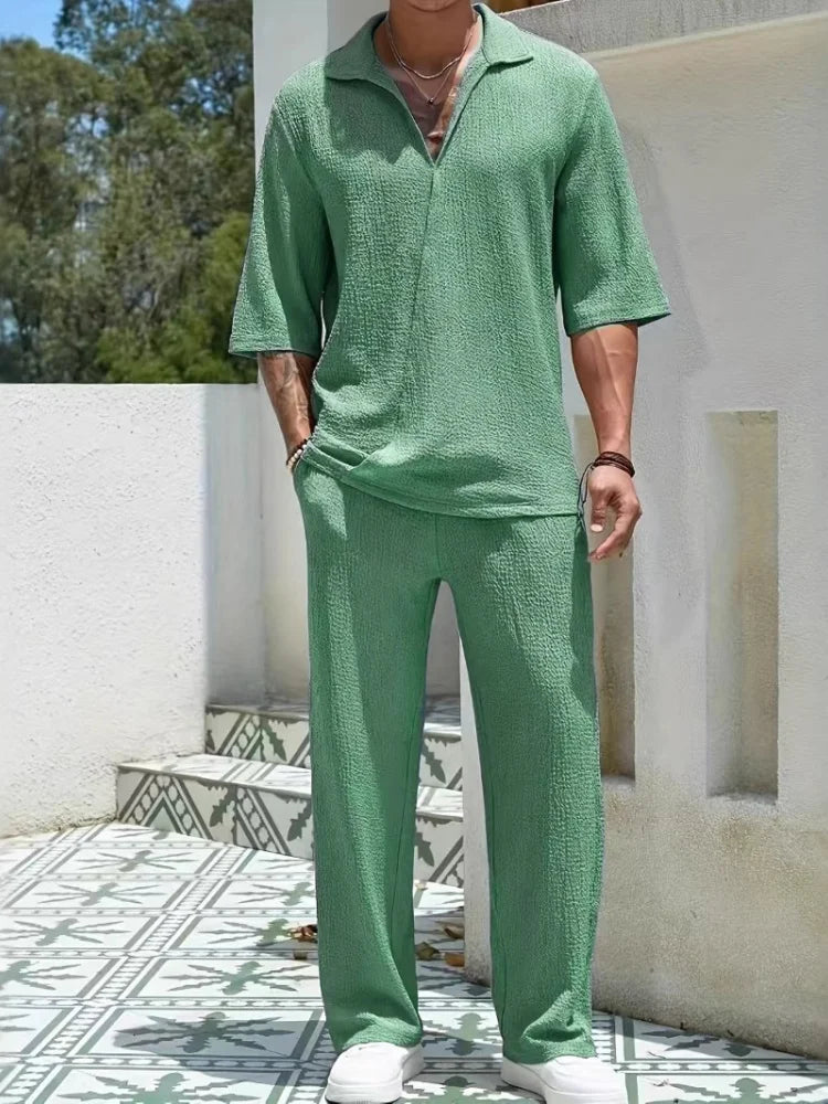 half-sleeved shirt loose drawstring pants Two-piece beach Suit - MyEmpired