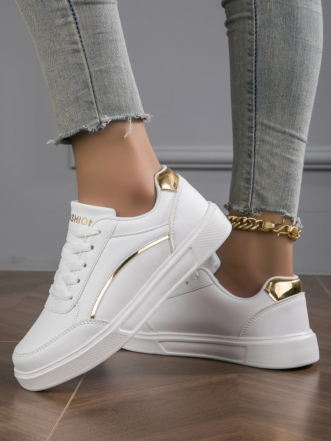 Women's Shoes Trendy Faux Leather Flat Heighten Skate Shoes, Wear Resistance Non Slip Lace Up Sneakers