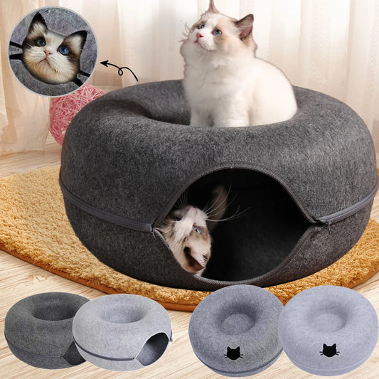 Donut Bed for Cats House With Breather Hole Dog Bed Interactive Play