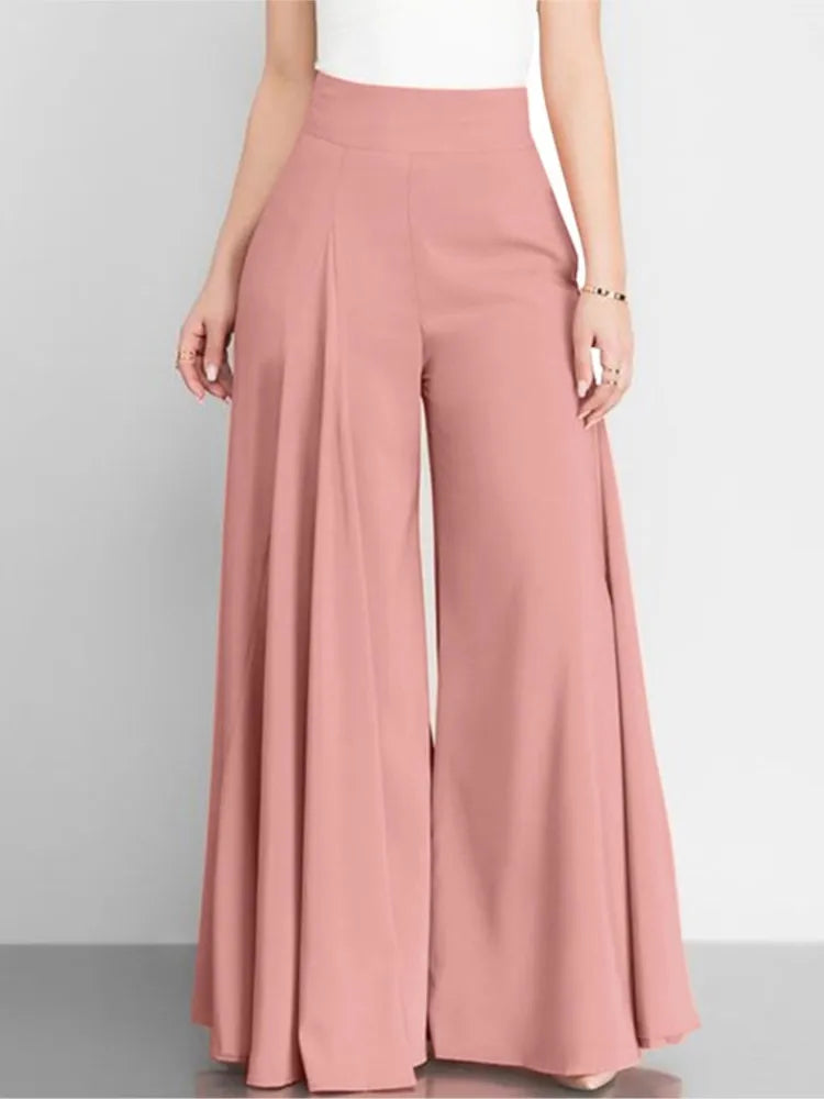 Spring Autumn Fashion Women High Waist Wide Leg Pants Female Elegant Flare Trousers Casual Solid Holiday Loose Long Pant New - MyEmpired
