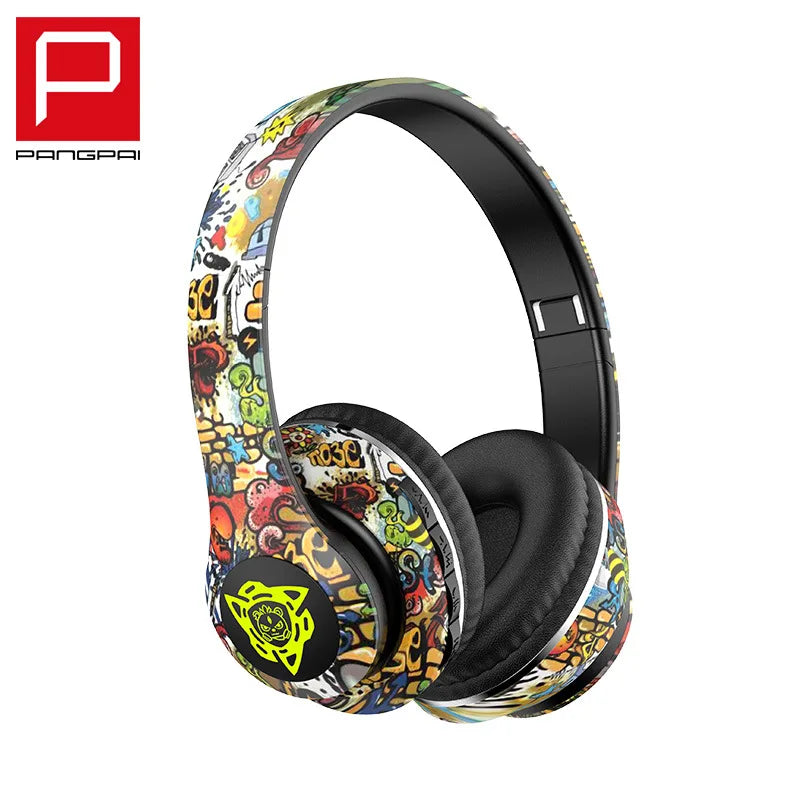 Graffiti Foldable Bluetooth Headphones Llluminated Wireless Noise Canceling Bass Headset Game Earphone With Mic For Kids Gifts