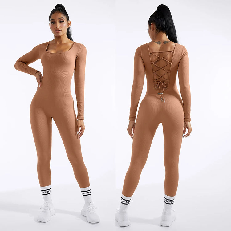 Bodycon Slim Jumpsuit For Women‘s Clothing Zipper Casual Brown Fitness Rompers Autumn 2024 Playsuit Activity Streetwear Overall - MyEmpired