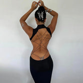 Cryptographic Sexy Backless Bandage Butterfly Detail Long Dress Club Party Summer Sleeveless Maxi Dresse Elegant Outfits Robe - MyEmpired
