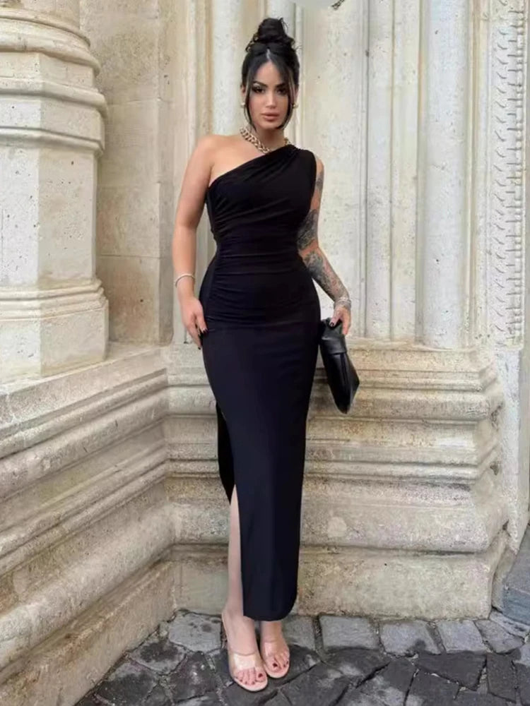 Summer Black New Dress Women Fashion Sexy Split Sleeveless Backless Slim Maxi Dress Female Casual Club Elegant Lady Party Dress