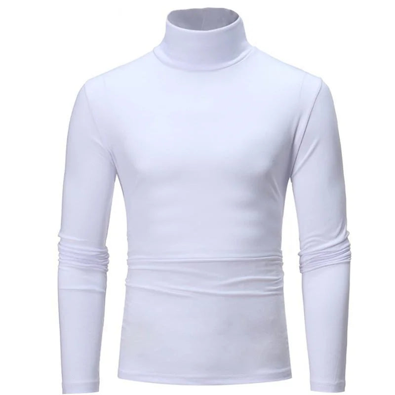 Turtleneck For Men Solid Color Slim Elastic Thin Pullover Spring Autumn Underwear Turtleneck Men Knitting Blouse Base Tshirt Top