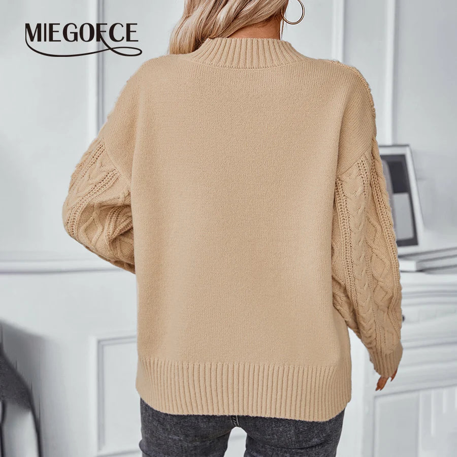 MIEGOFCE Solid Color Twisted Pullover Cardigan Collar Women Sweater Autumn Winter Retro Loose Drop Shoulder Long-sleeved G24085