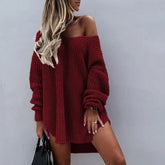 Women Oversize Sweater Solid Color Drop Shoulder Long Sleeves Long Sweater New Knitting V Neck Fashion Sexy Sweater Autumn - MyEmpired