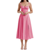 Women y2k Square Neck Lace Trim Boho Long Maxi Dress Floral Sleeveless Low Cut Split Side Bodycon Corset Sundress Streetwear - MyEmpired