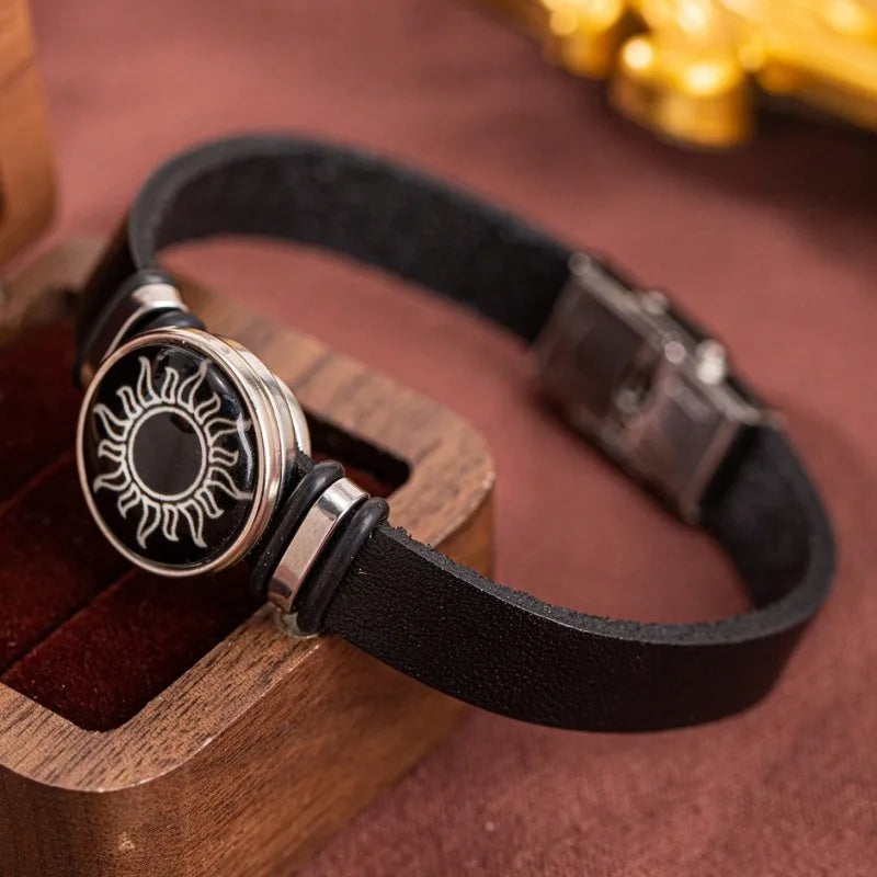 2-Piece Luminous Sun Moon Faux Leather Strap Bracelet Retro Minimalist Unisex