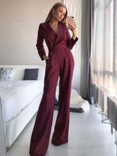Drauuing Long Sleeve Summer Jumpsuit Women V Neck Casual Straight Pant Jumpsuit Fashion Office Lady Jumpsuit Women Solid - MyEmpired