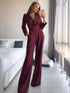 Drauuing Long Sleeve Summer Jumpsuit Women V Neck Casual Straight Pant Jumpsuit Fashion Office Lady Jumpsuit Women Solid - MyEmpired