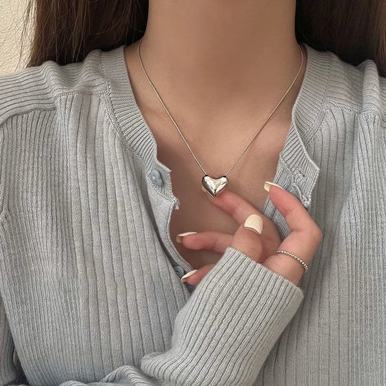 Vintage Love Heart Pendant Necklace for Women Trend Aesthetic Gold Color Metal Chain Collar Choker Party Jewelry Birthday Gifts - MyEmpired