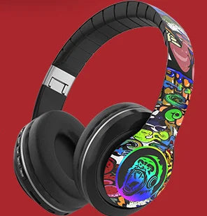 (Christmas gifts)Glowing Bluetooth Headphones Graffiti Wireless Earphones in Mic Noise Cancel Headphones HiFi Deep Bass headsets