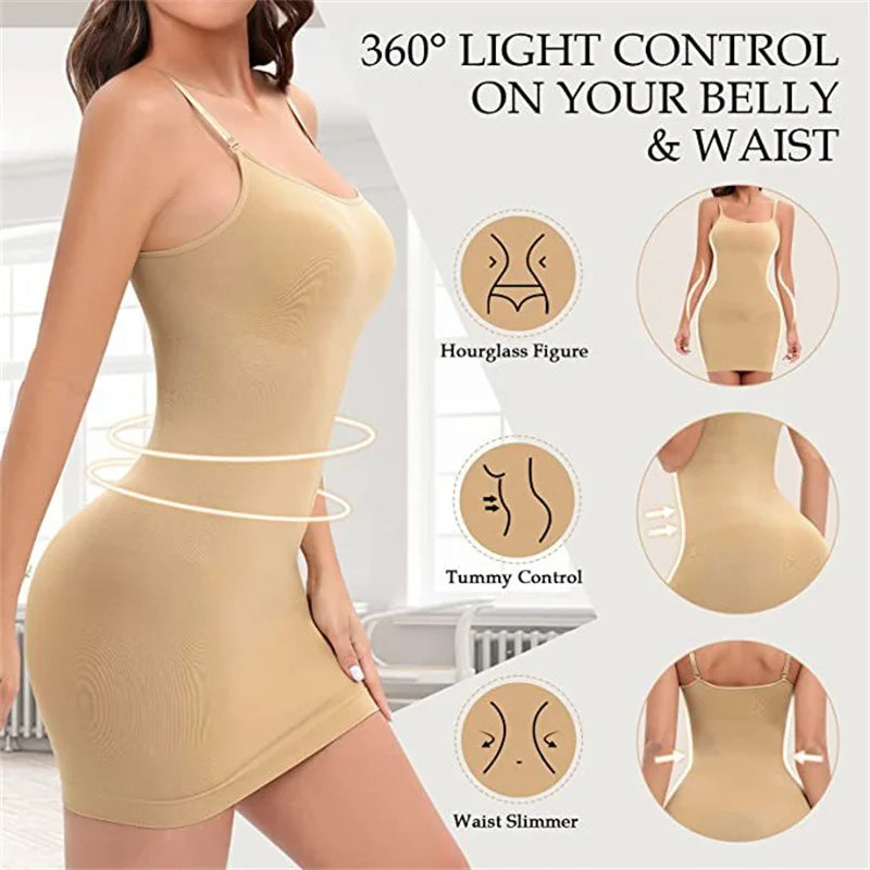 GUUDIA Shapewear Slips for Under Dresses Dress Slips Body Shaper Tummy Control Spaghette Strap Slip Slimming Seamless Cami Slip