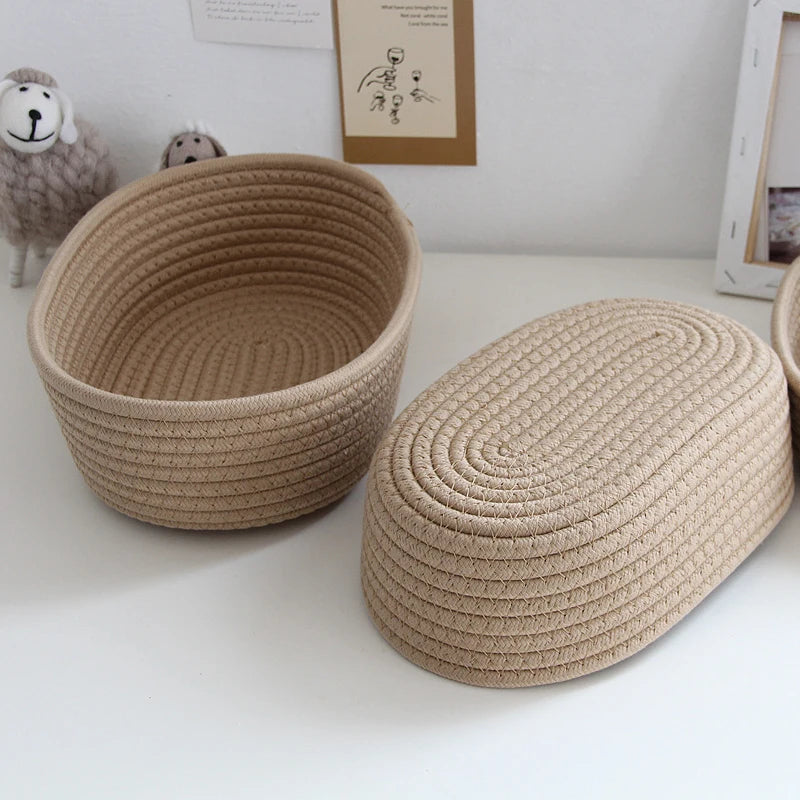 Desktop Sundries Basket Storage Box Hand Woven Basket Kids Toys Organizer Office Stationery Cosmetics Snack Pouch Accessories