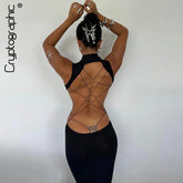 Cryptographic Sexy Backless Bandage Butterfly Detail Long Dress Club Party Summer Sleeveless Maxi Dresse Elegant Outfits Robe - MyEmpired