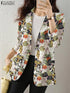 Women Autumn Blazer Retro Printed Coats Casual Long Sleeve Floral Outerwear ZANZEA Female Single Button Lapel Jackets Oversize - MyEmpired