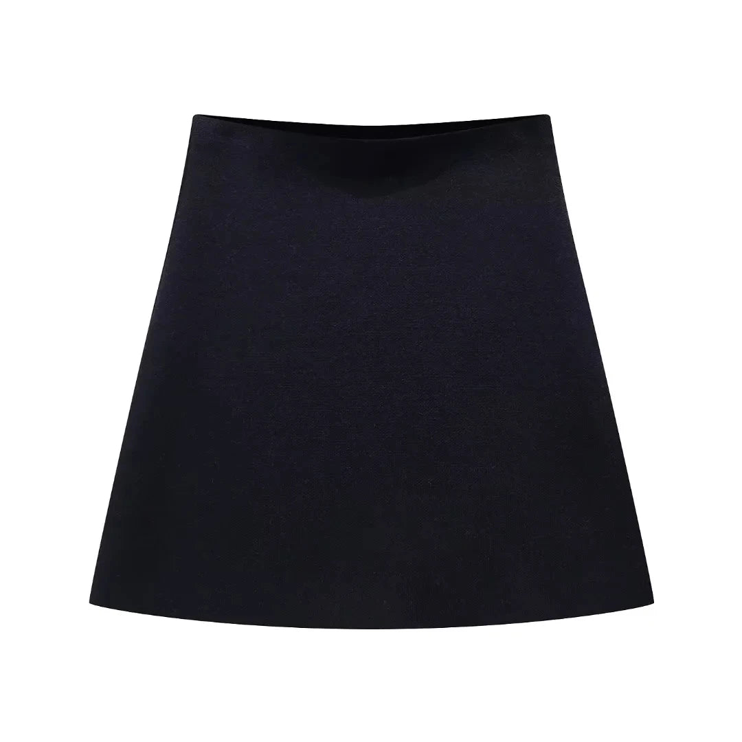TRAFZA 2024 Spring Summer Sexy Solid Knitted Women Suits Fashion Nightclub V Neck Single Breasted Shirts+Chic Mini Pencil Skirts - MyEmpired
