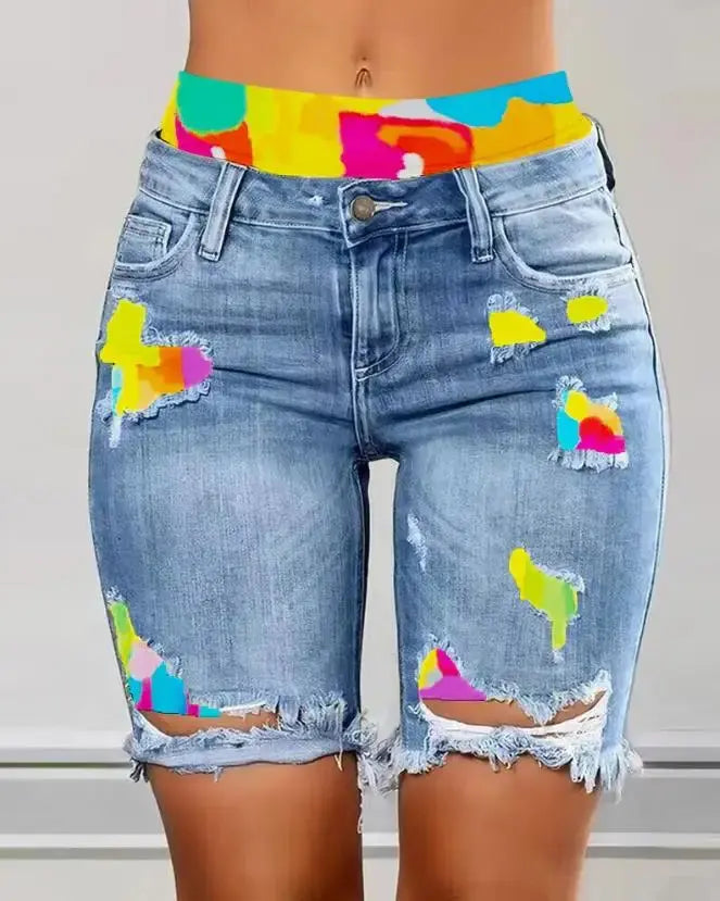 Ripped 2-In-1 Denim Skinny Shorts - MyEmpired